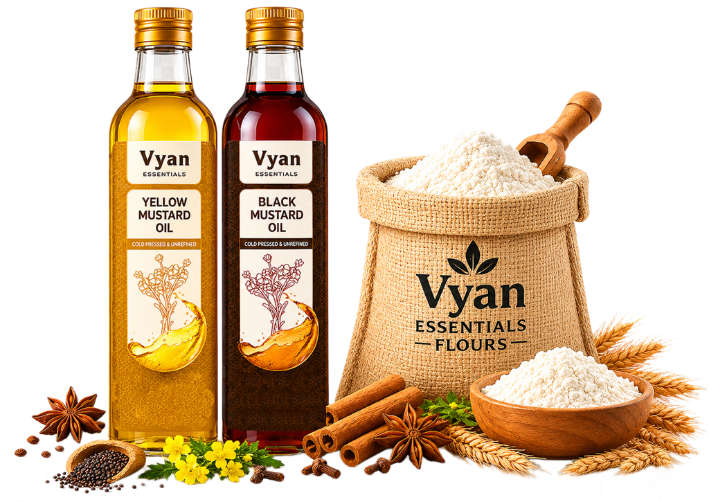 Vyan Essentials cold-pressed mustard oils and stone-ground flour